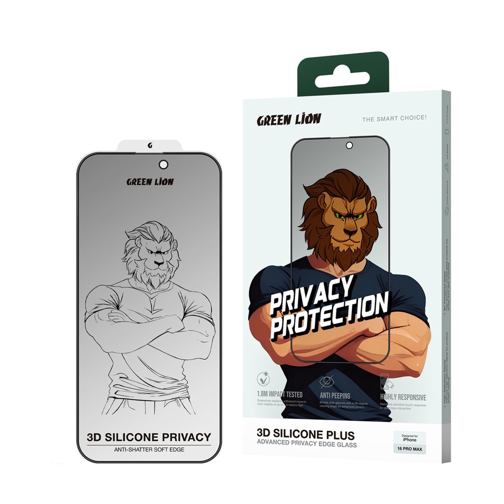 Green Lion 3D Silicone Plus HigH Definition Edge Glass 16 pro Max