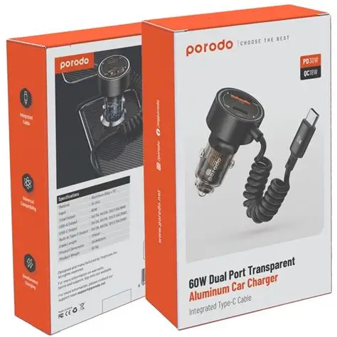Porodo 60W Dual Port Transparent Aluminum Car Charger