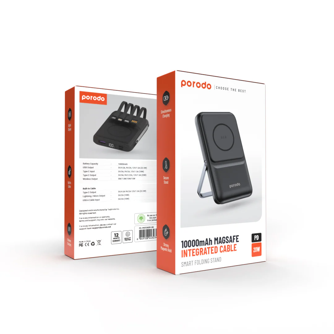 Porodo 10000mAh Magsafe Integrated Cables PD 20W 