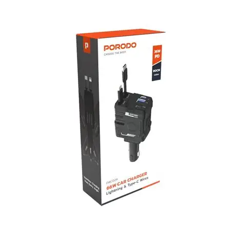Porodo Fwc029 66W Car Charger Lightning & Type-C Wires