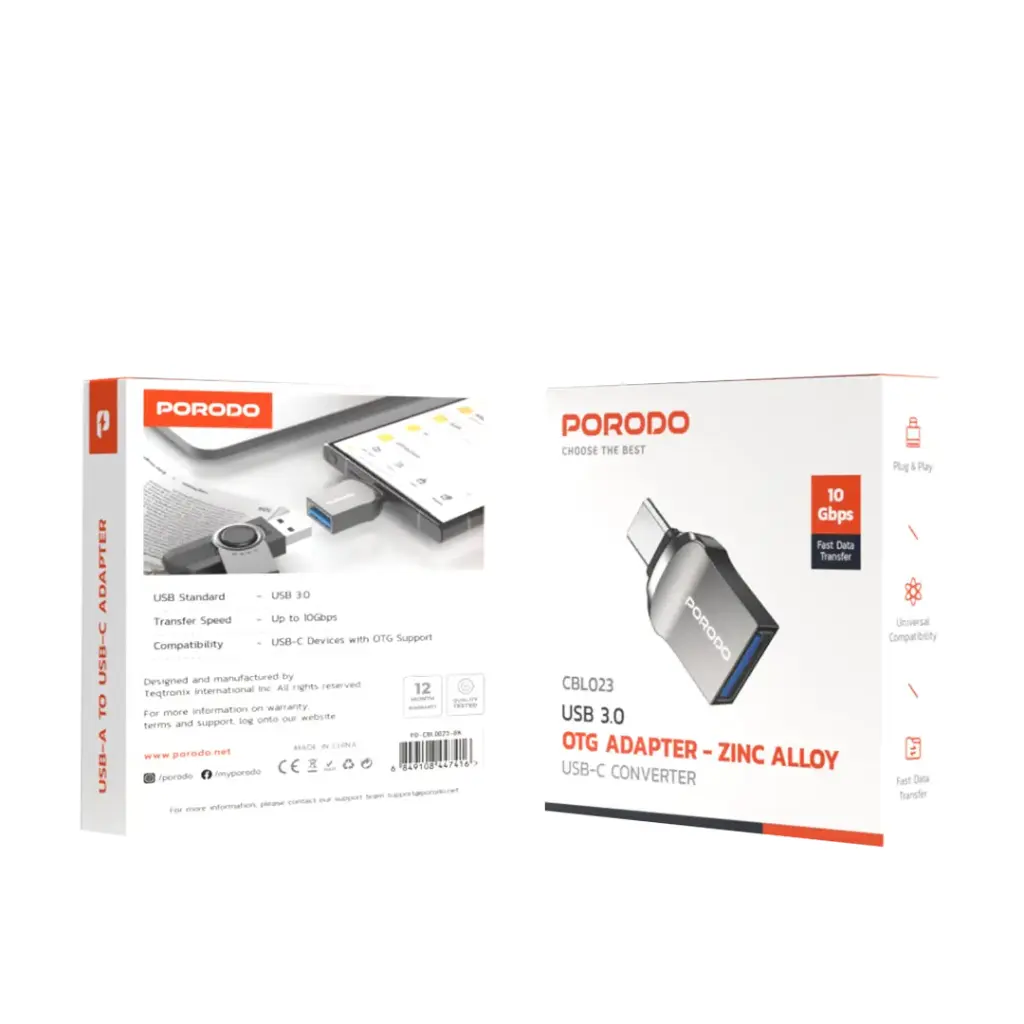Porodo CBL023 Usb 3.0 OTG Adapter - Zinc Alloy