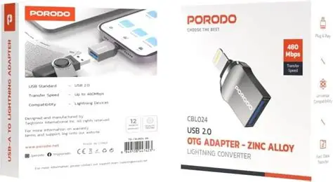 Porodo CBL024 Usb 2.0 OTG Adapter - Zinc Alloy