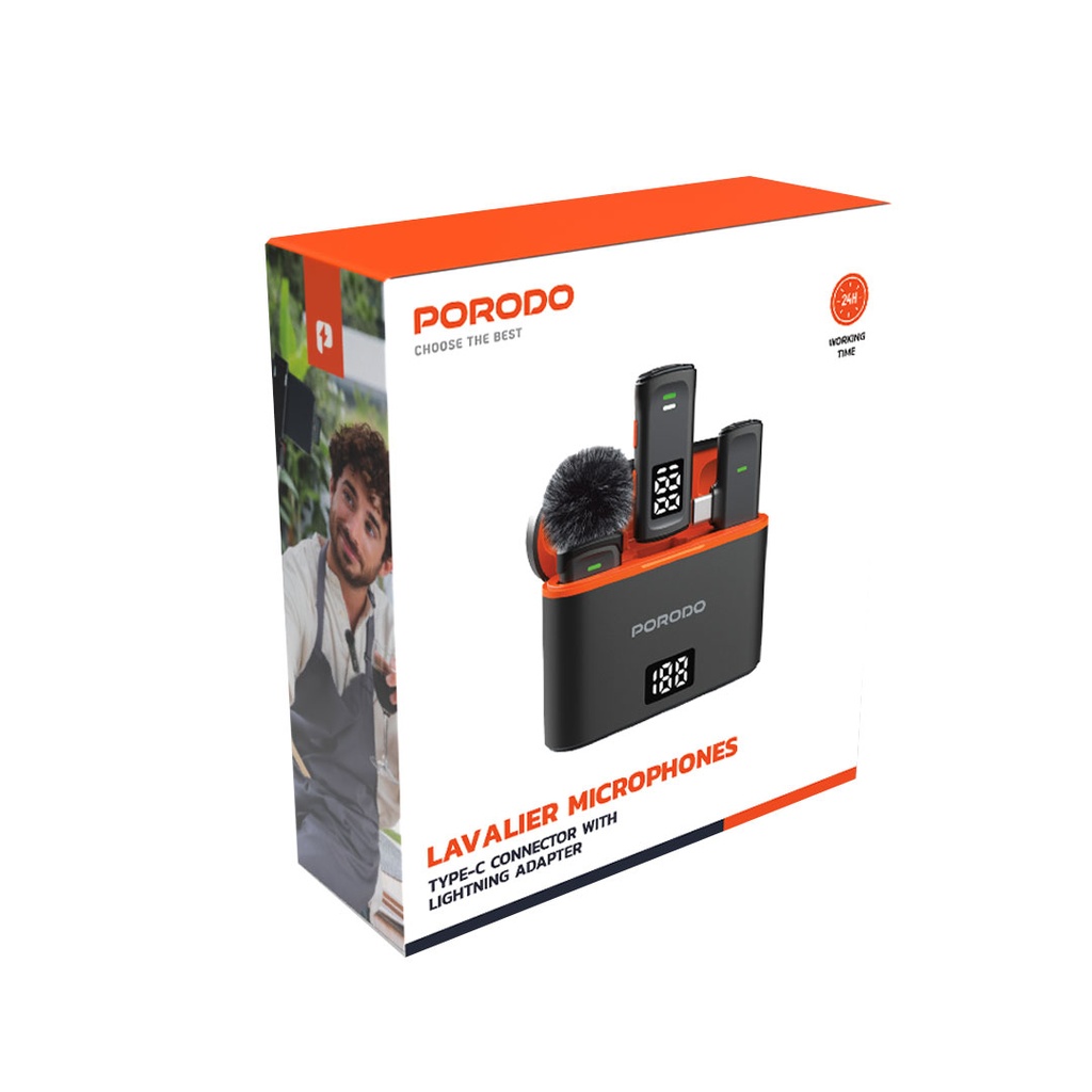 Porodo Lavalier Microphones Type-C Connector With Lightning Adapter 24H