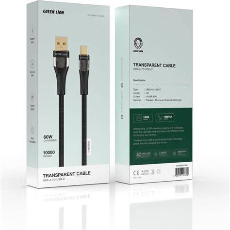 Green Lion Transparent Cable USB-A to USB-C 1M