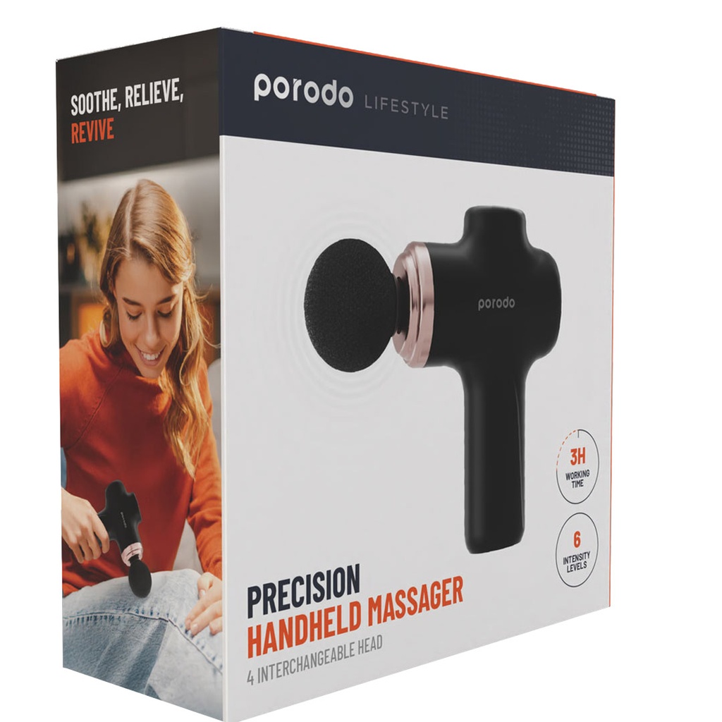 Porodo Lifestyle Precision Handheld Massager with 4 Interchangeable Head