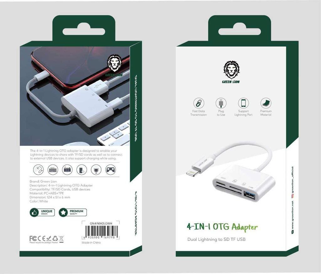 Green Lion 4 in 1 OTG adapter Dual Lightning to SD TF USB