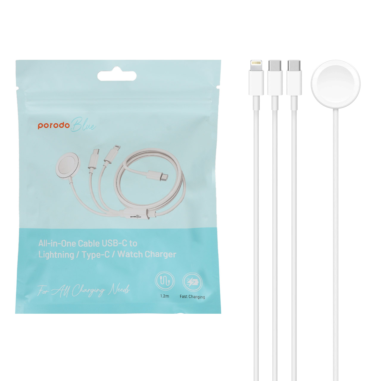 Porodo All-in-One Cable USB-C to Lightning / Type-C / Watch Charger