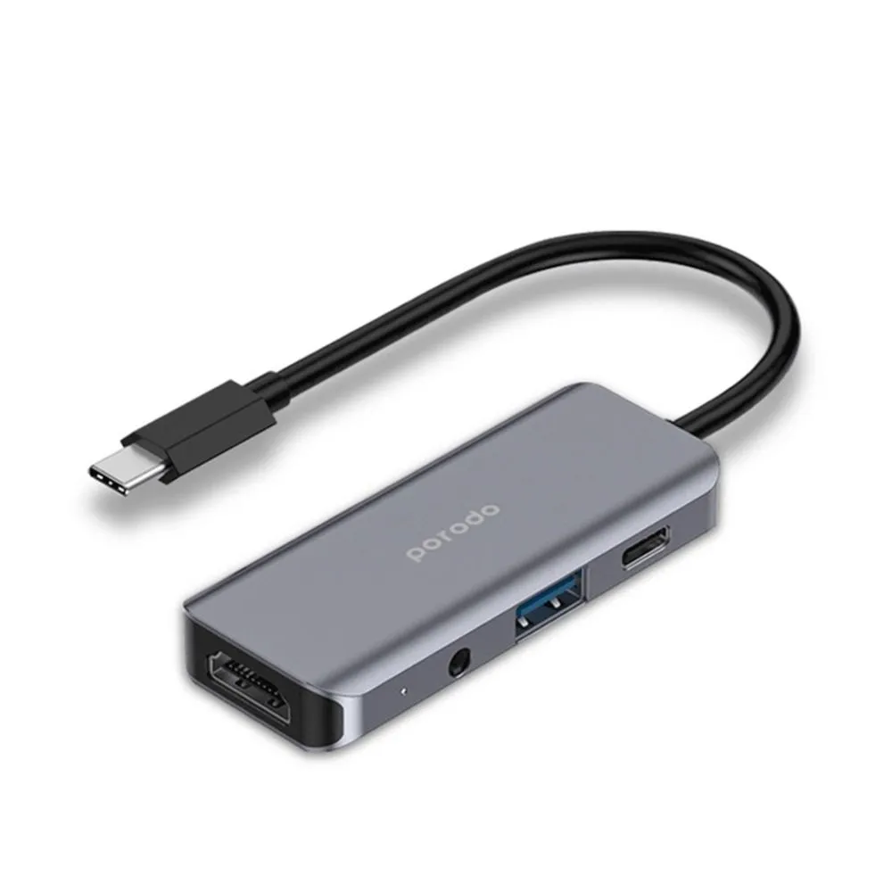 Porodo 4in1 HDMI 4K USB-C Hub PD 100W