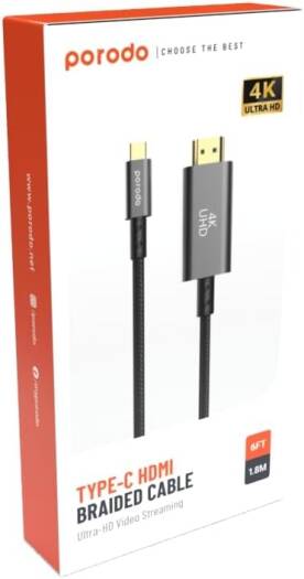 Porodo Lightning Hdmi Braided Cable 1080P FullHD