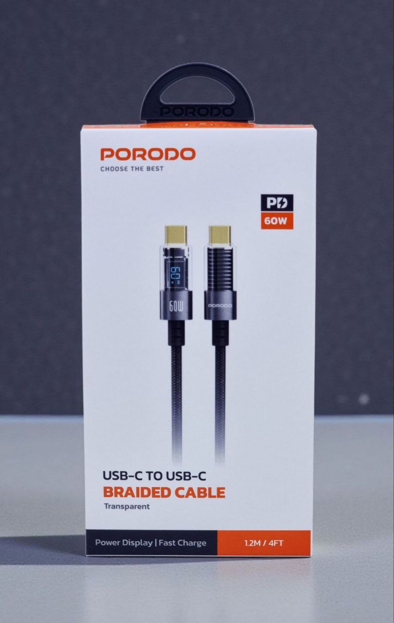 Porodo Braided Cable - Transparent Usb-c TO Usb-c 35cm