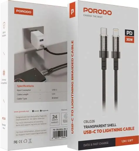 Porodo Braided Cable - Transparent Usb-c TO Lightning 1.2M