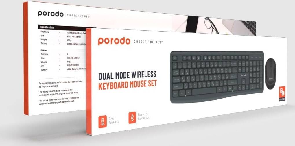 Porodo 3 IN 1 Wireless Mouse 2.4G / Bluetooth / Wired Type-C