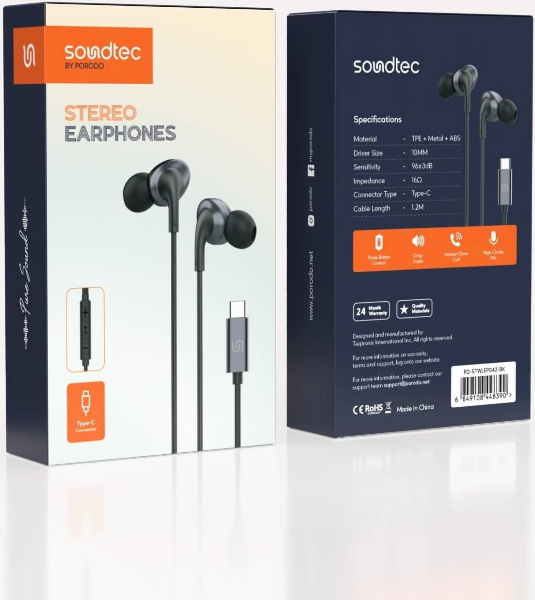 Porodo Soundtec Stereo earphones Type-C Connector