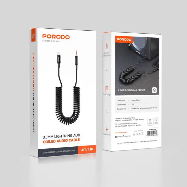Porodo 3.5MM AUX Coiled Audio Cable 1.2M