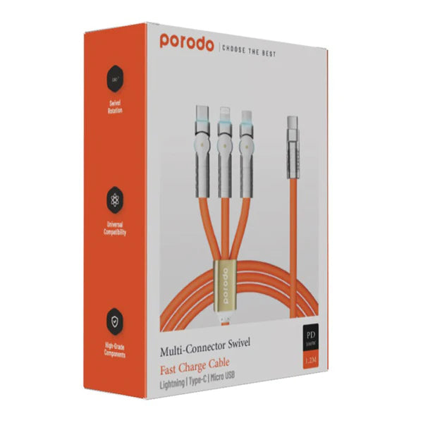 Porodo Multi-Connector Swivel Fast Charger Cable