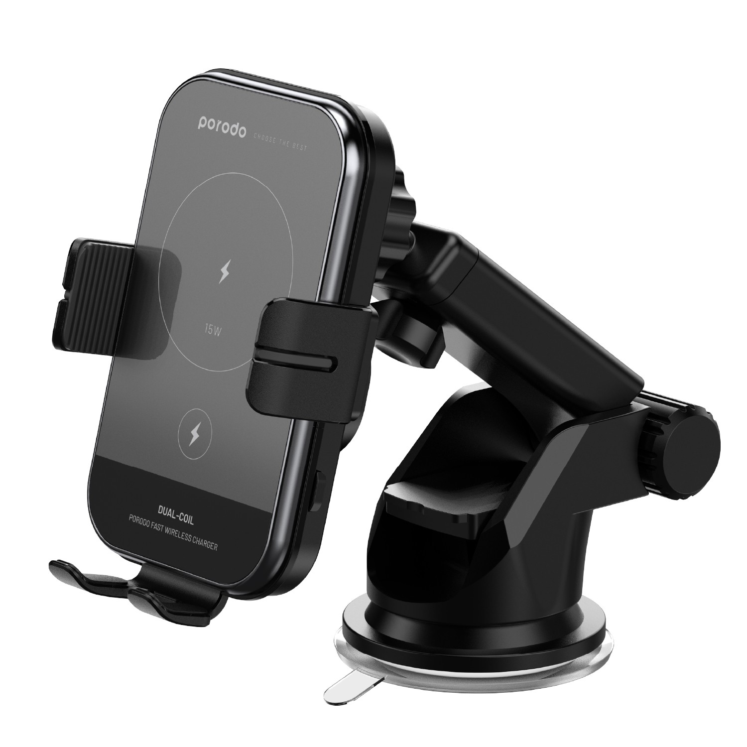 Porodo 3-IN-1 Dual Coil Wireless Charger Car Mount