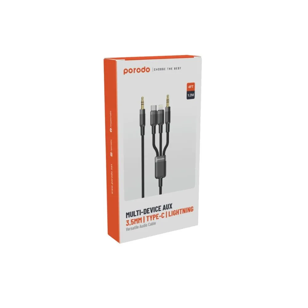 Porodo Multi-Device Aux 3.5MM|Type-C|Lighting