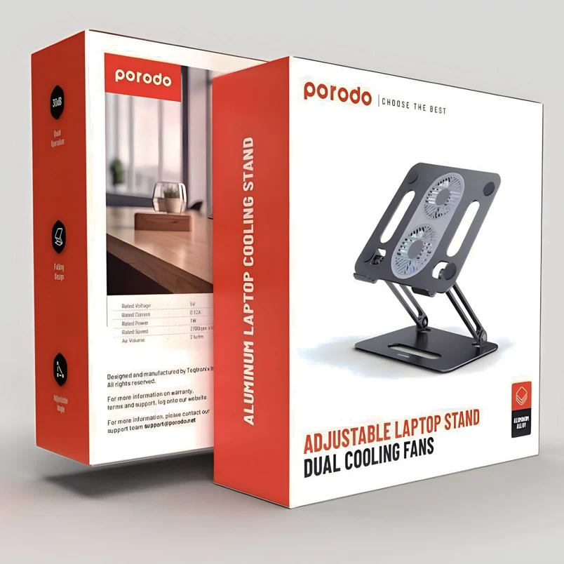 Porodo Adjustable Laptop Stand Dual Cooling Fans