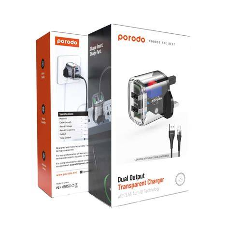 Porodo Dual Output Transparent Charger 2.4A
