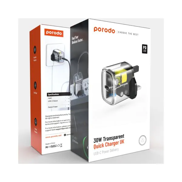 Porodo 30W Transparent Quick Charger Uk