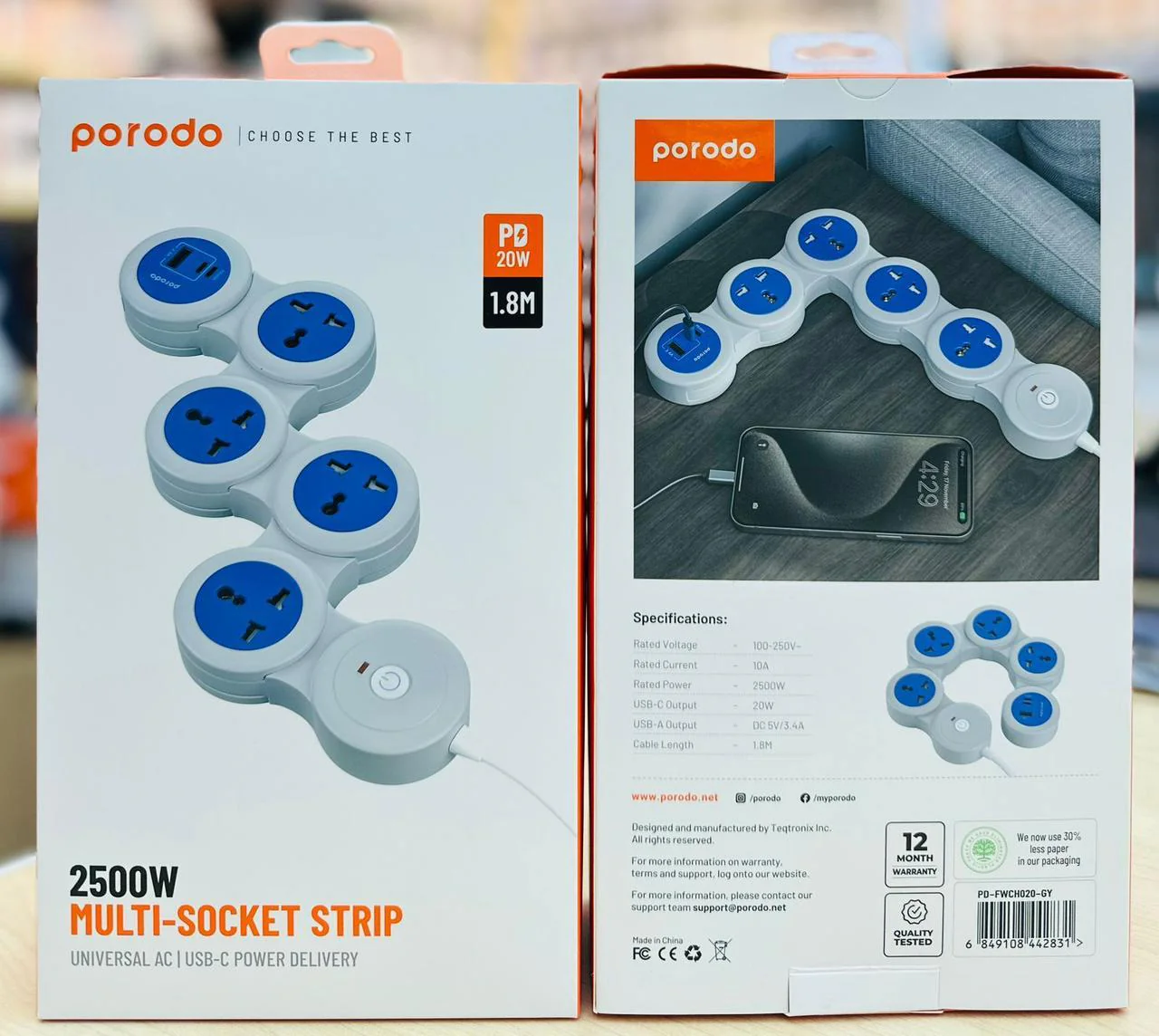 Porodo 2500W Multi-Socket Strip