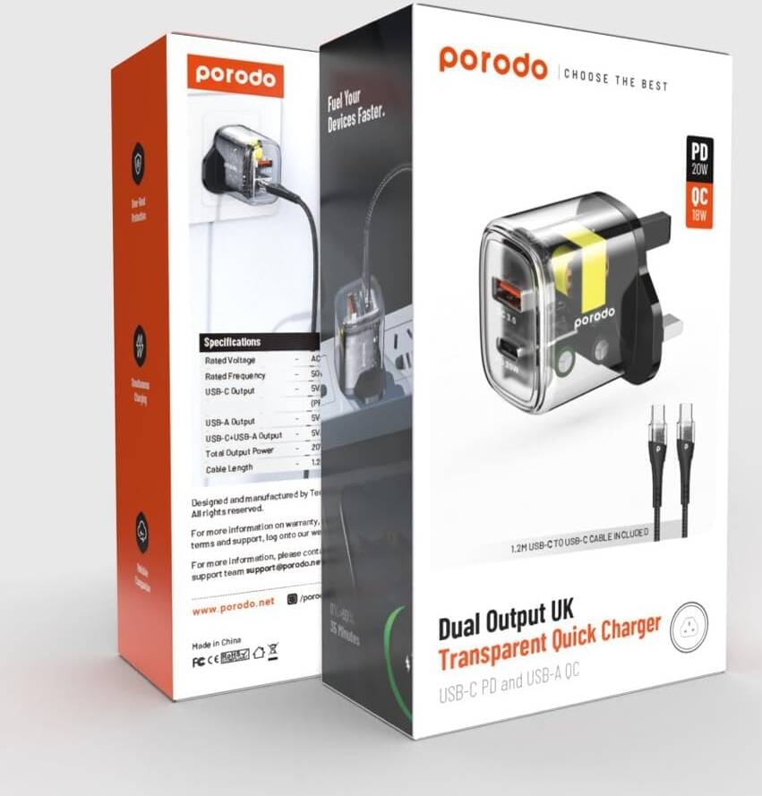 porodo dual output quick charger 20w