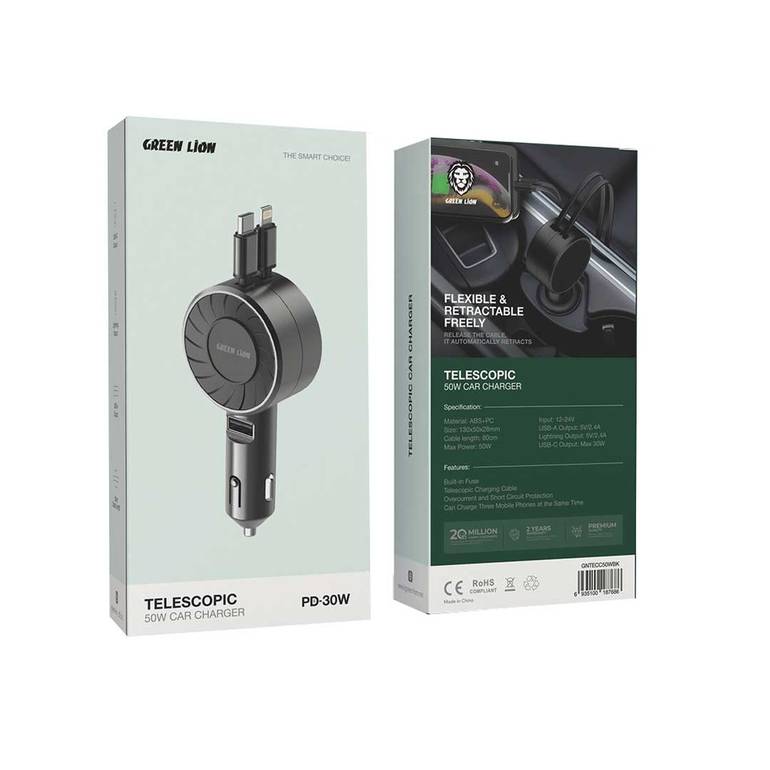 Green Lion Telescopic 50w Car Charger PD-30W