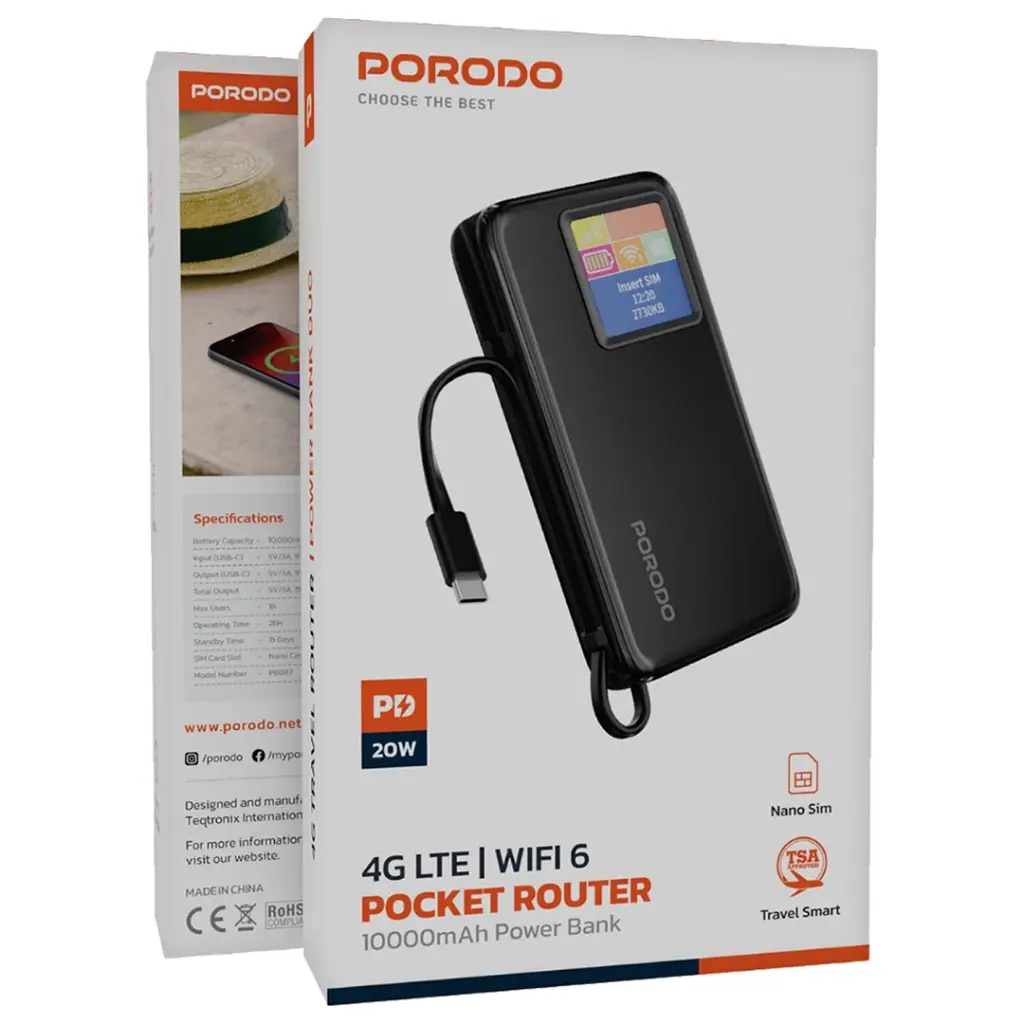 Porodo 4G LTE / WIFI6 Pocket Router
