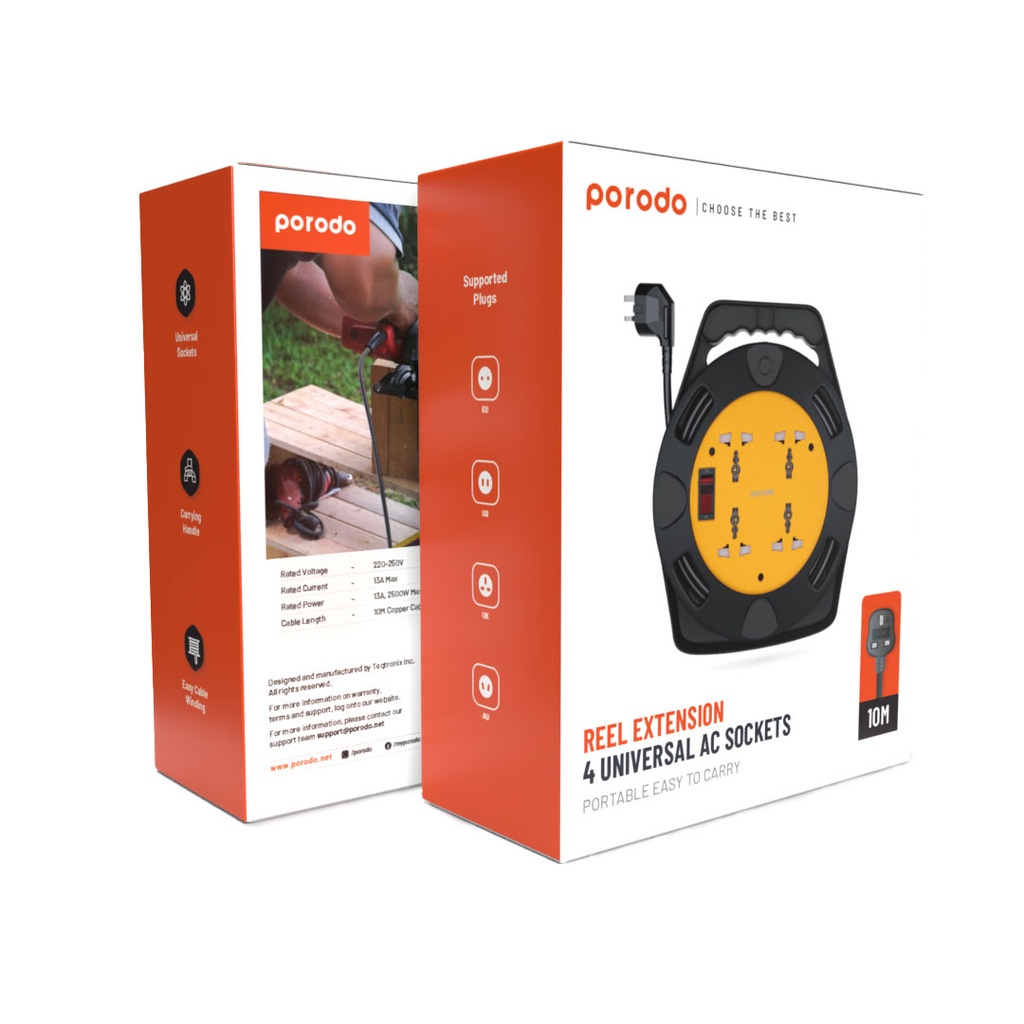 Porodo Reel Extension 4 Universal AC Sockets