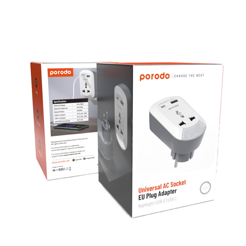 Porodo Universal AC Socket EU Plug Adapter