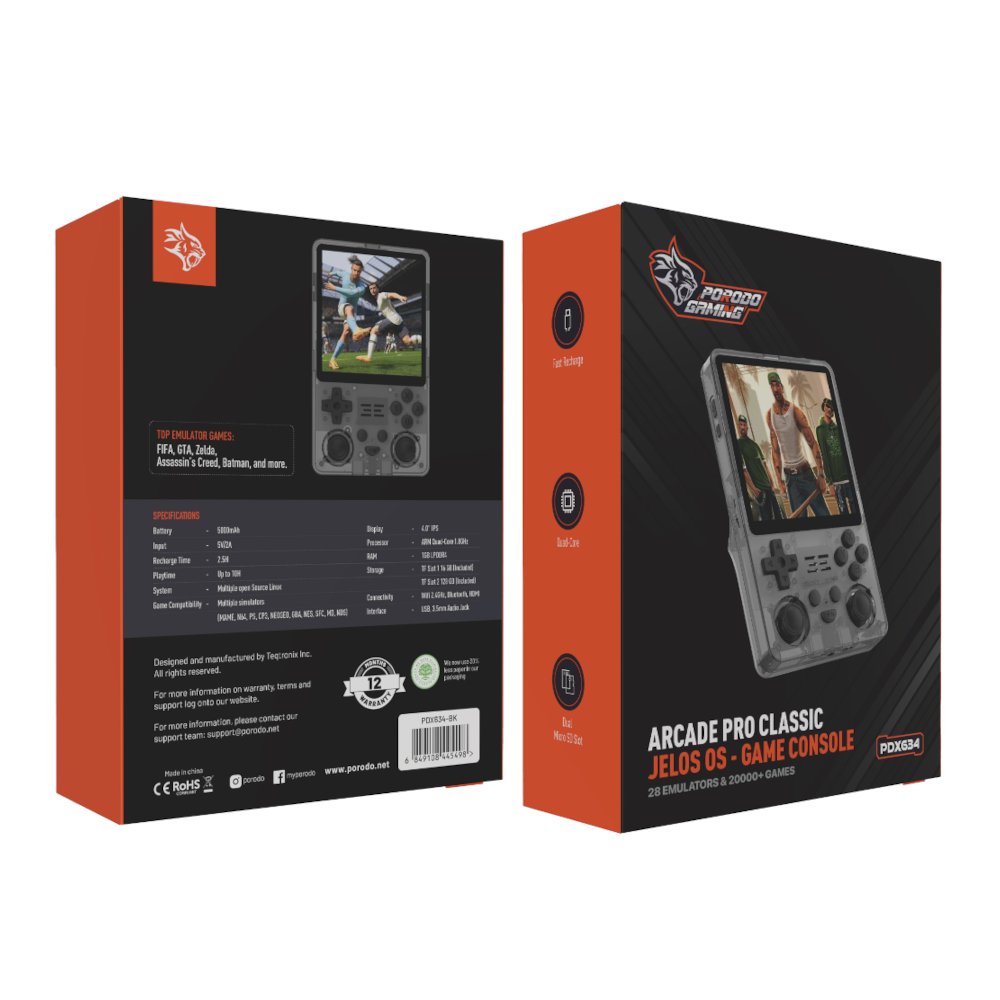 Porodo Gaming Arcade Pro Classic JELOS OS - Game Console PDX634