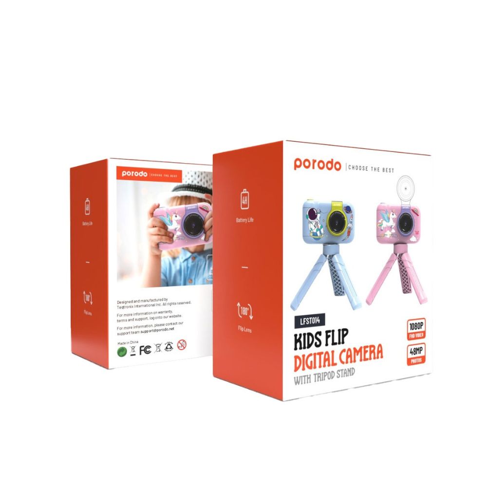 Porodo LFS014 Kids Flip Digital Camera with tripod 1080P 