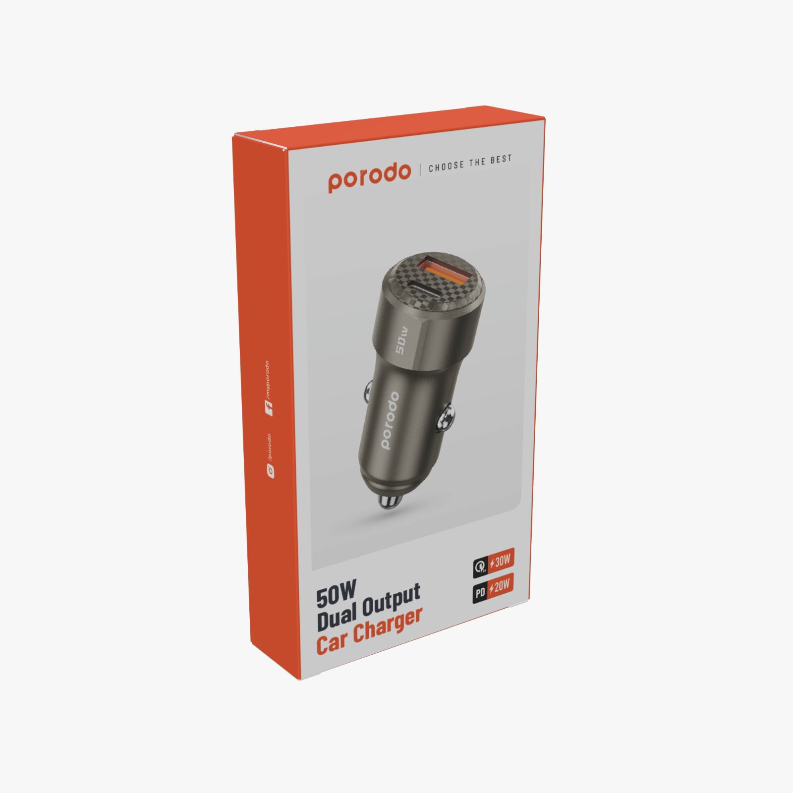 Porodo 50W Dual Output Car Charger QC20W