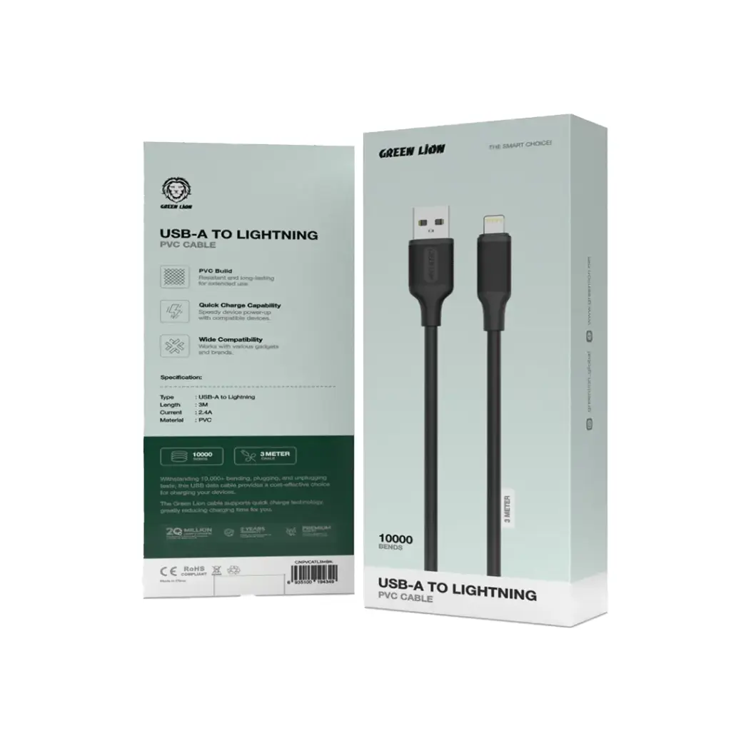 Green Lion USB-A to Lightning pvc Cable 3M