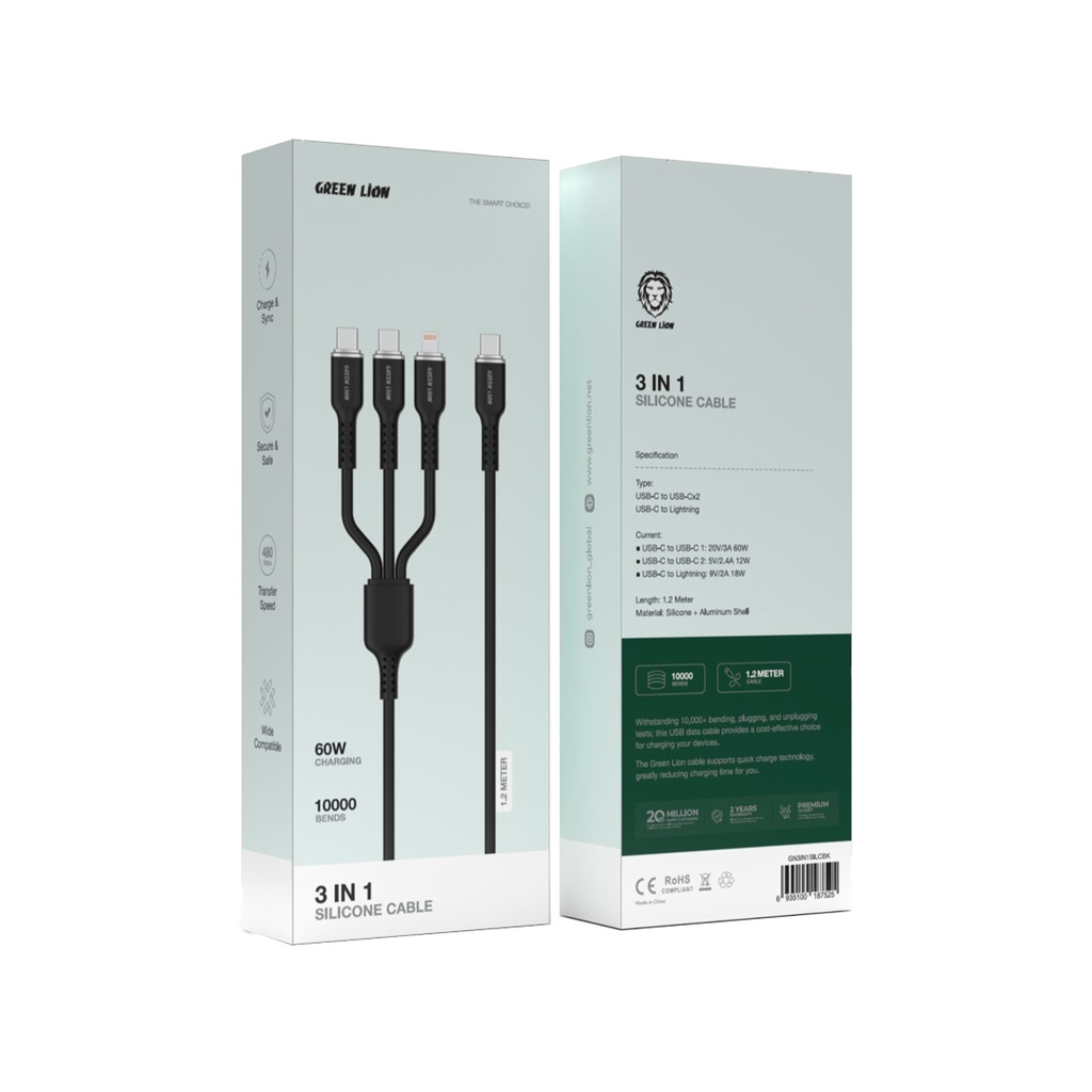 Green Lion 3 IN 1 Silicon Cable Usb-A