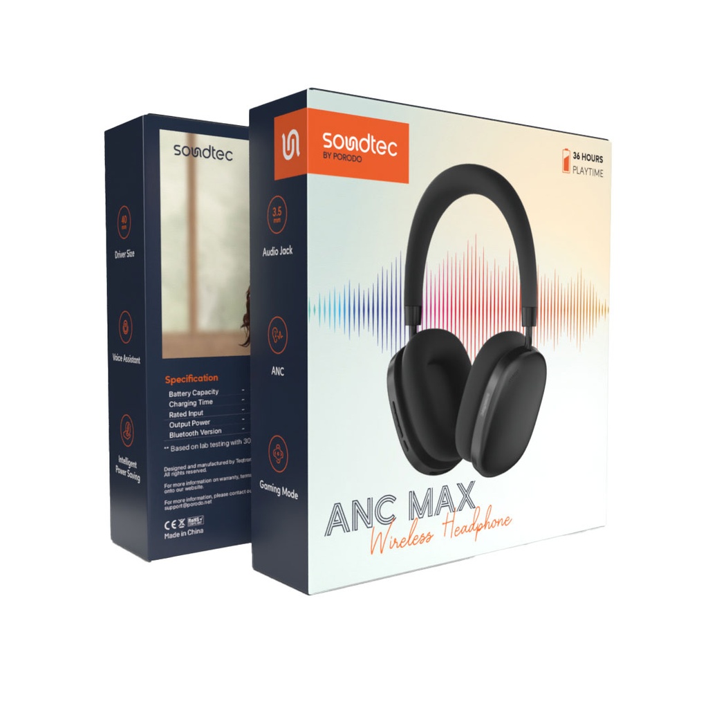 Porodo Soundtec Wireless Headphone Anc Max