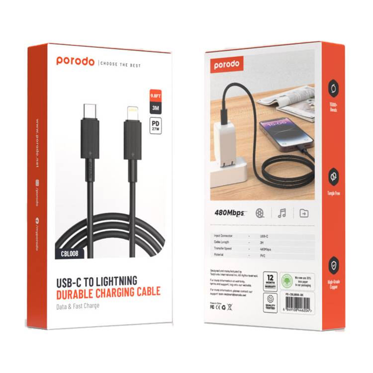 Porodo Cbl008 Usb-c to Lightning 3M