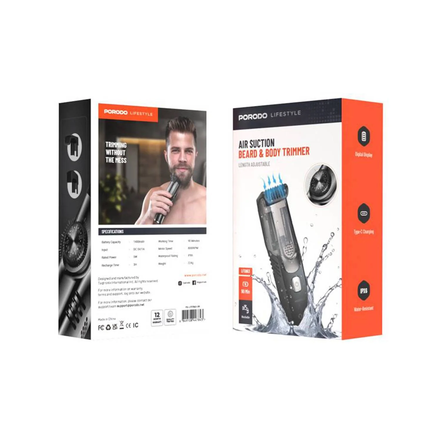 Porodo Lifestyle Air Suction Beard & Body Trimmer
